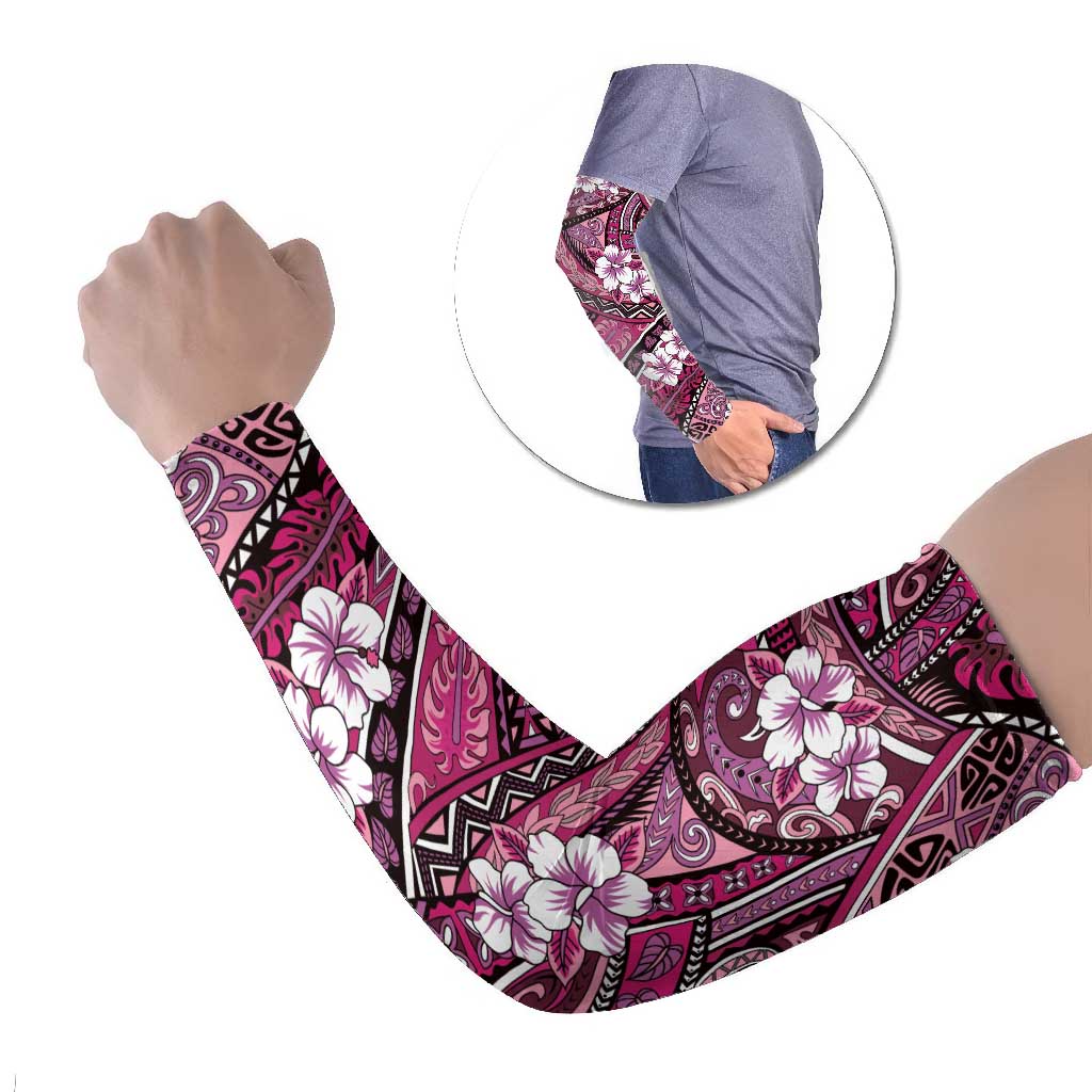 Polynesian Hibiscus Tropical Pink Floral Arm Sleeves Tribal Pattern LT01 Set of 2 Pink - Polynesian Pride