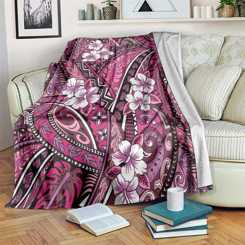 Polynesian Hibiscus Tropical Pink Floral Blanket Tribal Pattern - Polynesian Pride