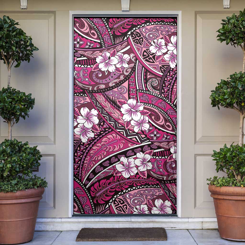 Polynesian Hibiscus Tropical Pink Floral Door Cover Tribal Pattern LT01 Pink - Polynesian Pride