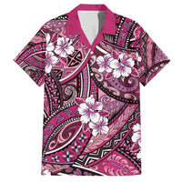 Polynesian Hibiscus Tropical Pink Floral Family Matching Long Sleeve Bodycon Dress and Hawaiian Shirt Tribal Pattern LT01 Dad's Shirt - Short Sleeve Pink - Polynesian Pride
