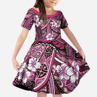Polynesian Hibiscus Tropical Pink Floral Family Matching Mermaid Dress and Hawaiian Shirt Tribal Pattern LT01 Daughter's Dress Pink - Polynesian Pride