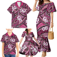 Polynesian Hibiscus Tropical Pink Floral Family Matching Mermaid Dress and Hawaiian Shirt Tribal Pattern LT01 - Polynesian Pride