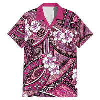 Polynesian Hibiscus Tropical Pink Floral Family Matching Mermaid Dress and Hawaiian Shirt Tribal Pattern LT01 Dad's Shirt - Short Sleeve Pink - Polynesian Pride