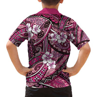 Polynesian Hibiscus Tropical Pink Floral Family Matching Off The Shoulder Long Sleeve Dress and Hawaiian Shirt Tribal Pattern LT01 - Polynesian Pride