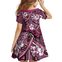 Polynesian Hibiscus Tropical Pink Floral Family Matching Off The Shoulder Long Sleeve Dress and Hawaiian Shirt Tribal Pattern LT01 - Polynesian Pride