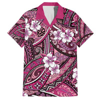 Polynesian Hibiscus Tropical Pink Floral Family Matching Off The Shoulder Long Sleeve Dress and Hawaiian Shirt Tribal Pattern LT01 Dad's Shirt - Short Sleeve Pink - Polynesian Pride