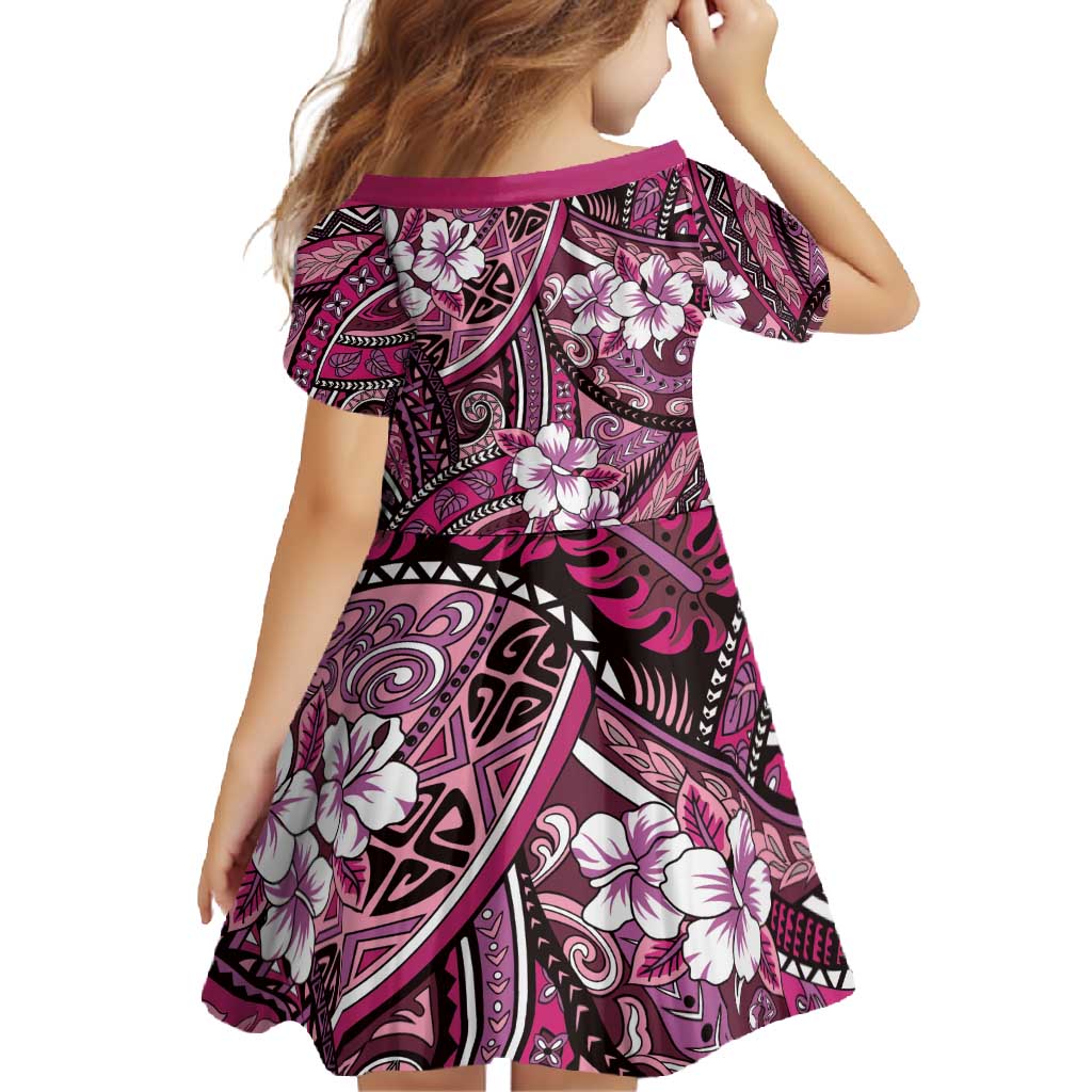 Polynesian Hibiscus Tropical Pink Floral Family Matching Short Sleeve Bodycon Dress and Hawaiian Shirt Tribal Pattern LT01 - Polynesian Pride