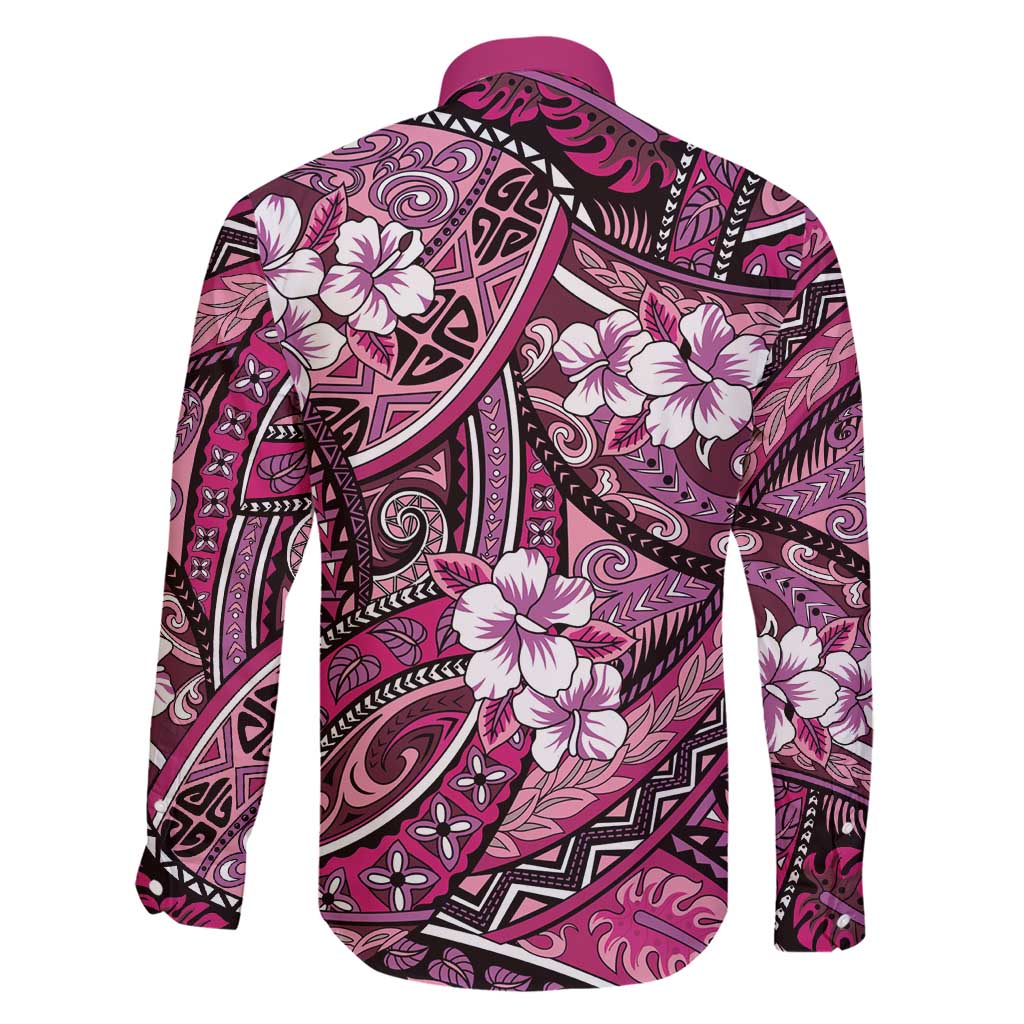 Polynesian Hibiscus Tropical Pink Floral Family Matching Short Sleeve Bodycon Dress and Hawaiian Shirt Tribal Pattern LT01 - Polynesian Pride