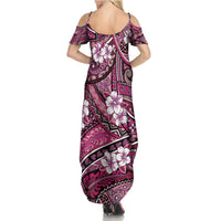 Polynesian Hibiscus Tropical Pink Floral Family Matching Summer Maxi Dress and Hawaiian Shirt Tribal Pattern - Polynesian Pride