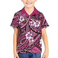 Polynesian Hibiscus Tropical Pink Floral Family Matching Tank Maxi Dress and Hawaiian Shirt Tribal Pattern LT01 Son's Shirt Pink - Polynesian Pride