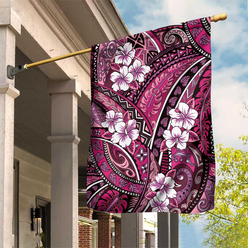 Polynesian Hibiscus Tropical Pink Floral Garden Flag Tribal Pattern LT01 House Flag Pink - Polynesian Pride
