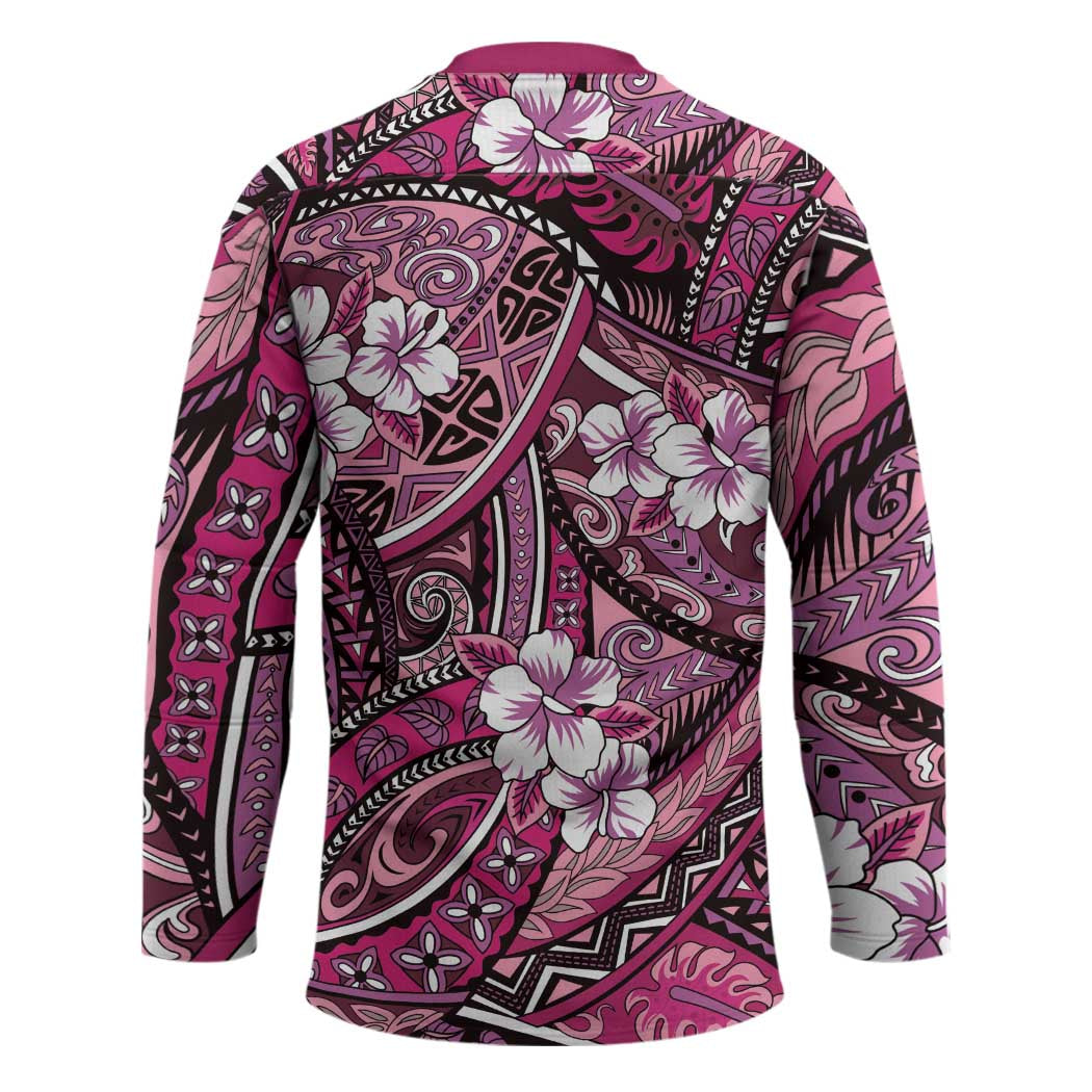 Polynesian Hibiscus Tropical Pink Floral Hockey Jersey Tribal Pattern - Polynesian Pride