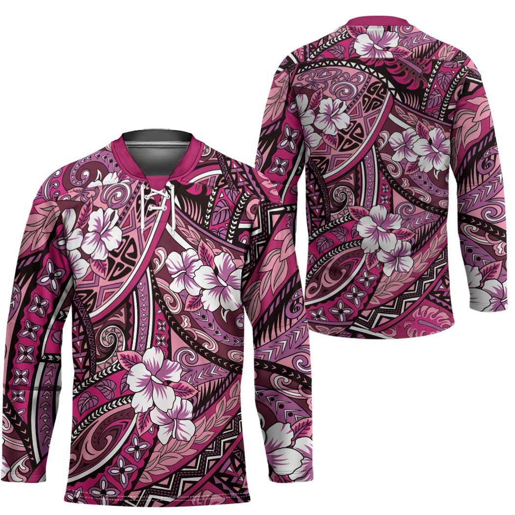 Polynesian Hibiscus Tropical Pink Floral Hockey Jersey Tribal Pattern - Polynesian Pride
