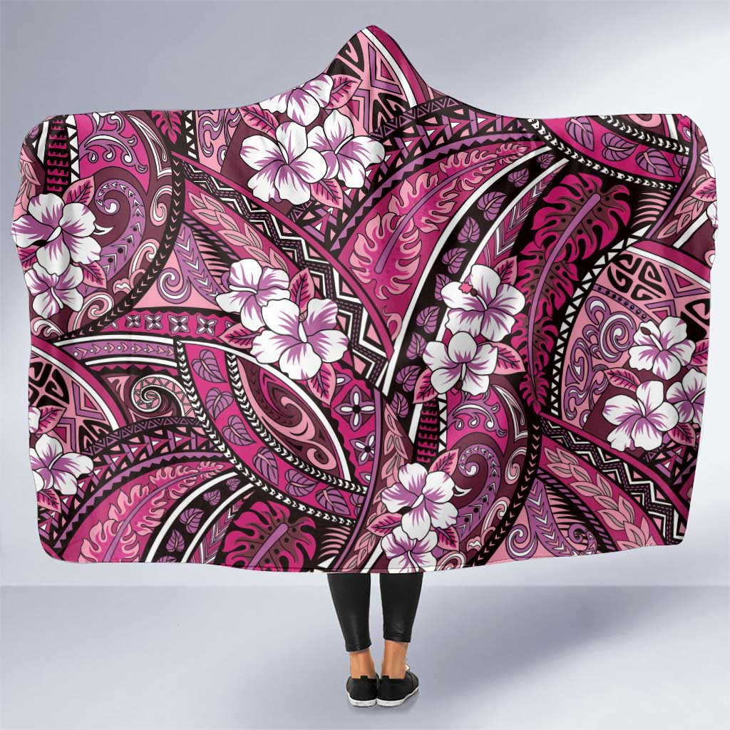Polynesian Hibiscus Tropical Pink Floral Hooded Blanket Tribal Pattern LT01 One Size Pink - Polynesian Pride