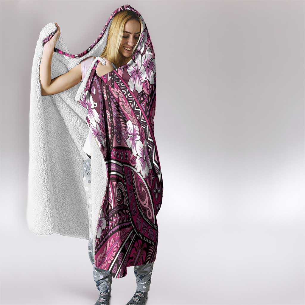 Polynesian Hibiscus Tropical Pink Floral Hooded Blanket Tribal Pattern - Polynesian Pride