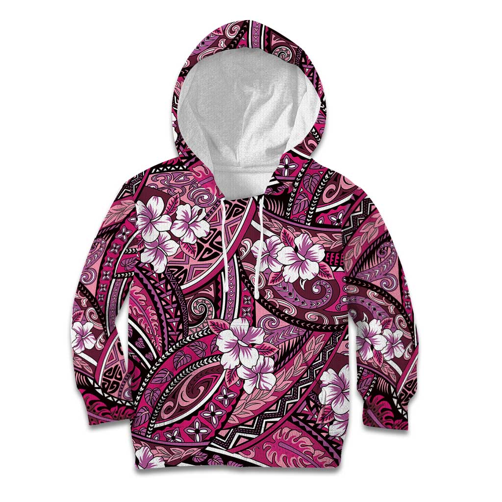 Polynesian Hibiscus Tropical Pink Floral Kid Hoodie Tribal Pattern LT01 Hoodie Pink - Polynesian Pride