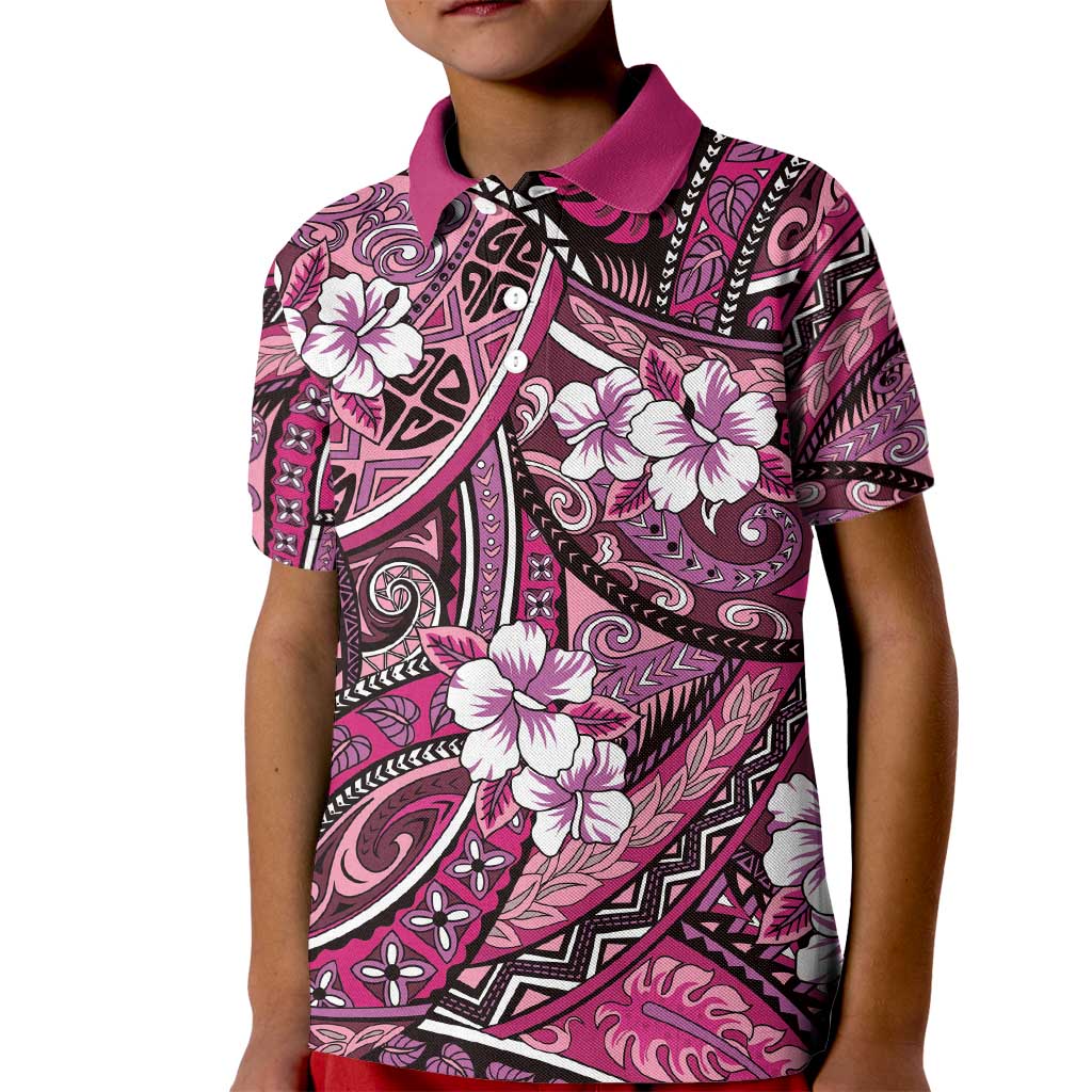Polynesian Hibiscus Tropical Pink Floral Kid Polo Shirt Tribal Pattern LT01 Kid Pink - Polynesian Pride