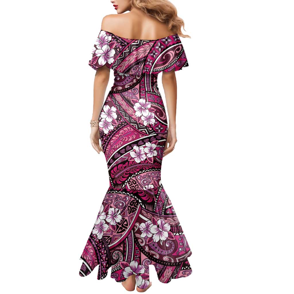 Polynesian Hibiscus Tropical Pink Floral Mermaid Dress Tribal Pattern LT01 - Polynesian Pride