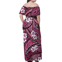 Polynesian Hibiscus Tropical Pink Floral Off Shoulder Maxi Dress Tribal Pattern - Polynesian Pride