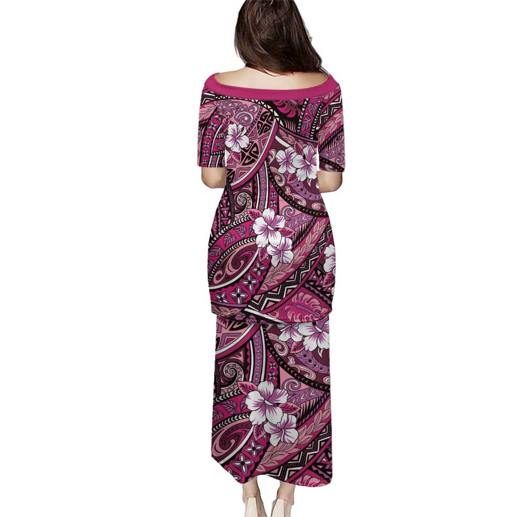 Polynesian Hibiscus Tropical Pink Floral Puletasi Tribal Pattern - Polynesian Pride