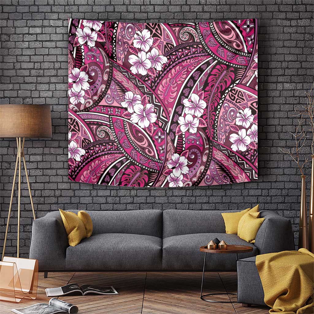 Polynesian Hibiscus Tropical Pink Floral Tapestry Tribal Pattern LT01 Pink - Polynesian Pride