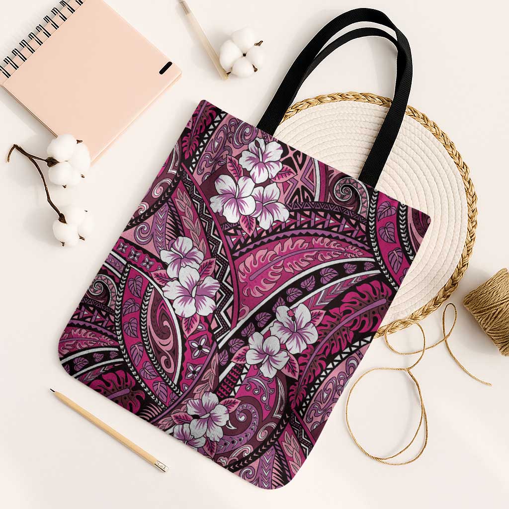 Polynesian Hibiscus Tropical Pink Floral Tote Bag Tribal Pattern - Polynesian Pride