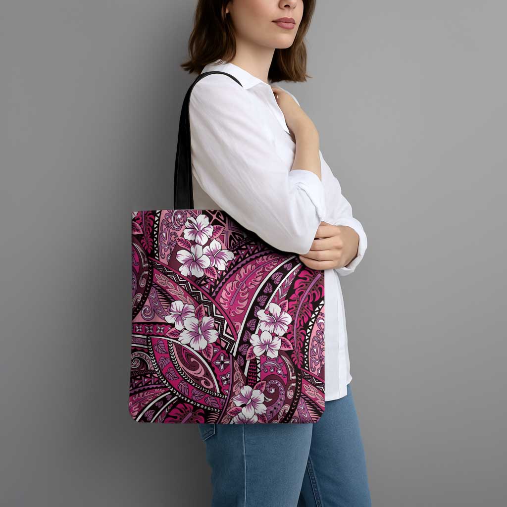 Polynesian Hibiscus Tropical Pink Floral Tote Bag Tribal Pattern - Polynesian Pride