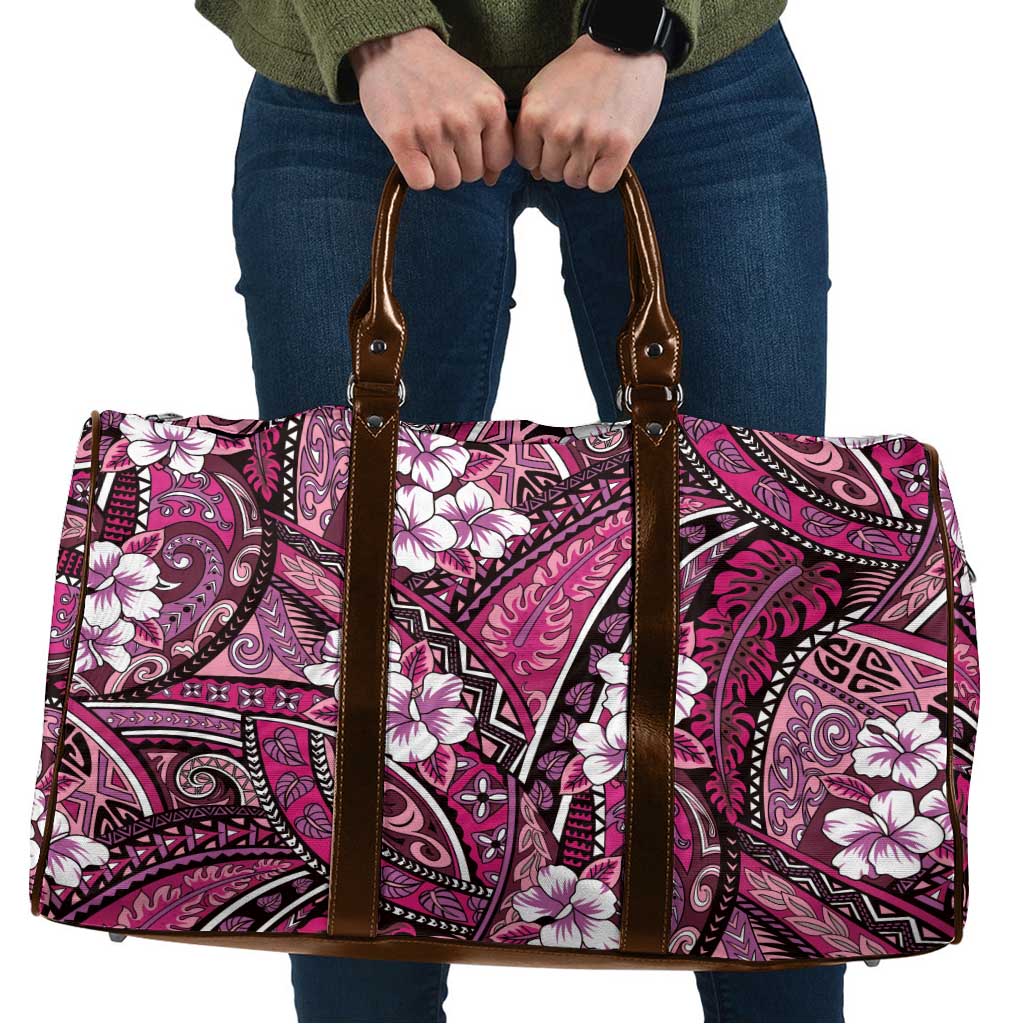 Polynesian Hibiscus Tropical Pink Floral Travel Bag Tribal Pattern - Polynesian Pride