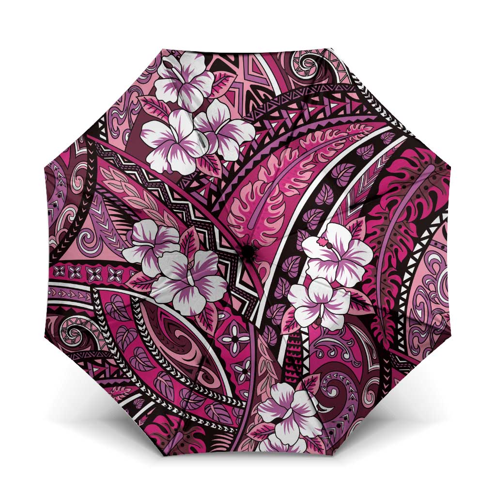 Polynesian Hibiscus Tropical Pink Floral Umbrella Tribal Pattern LT01 One Size Folded 11.42 inch Opened Diameter 37.4 inch Pink - Polynesian Pride