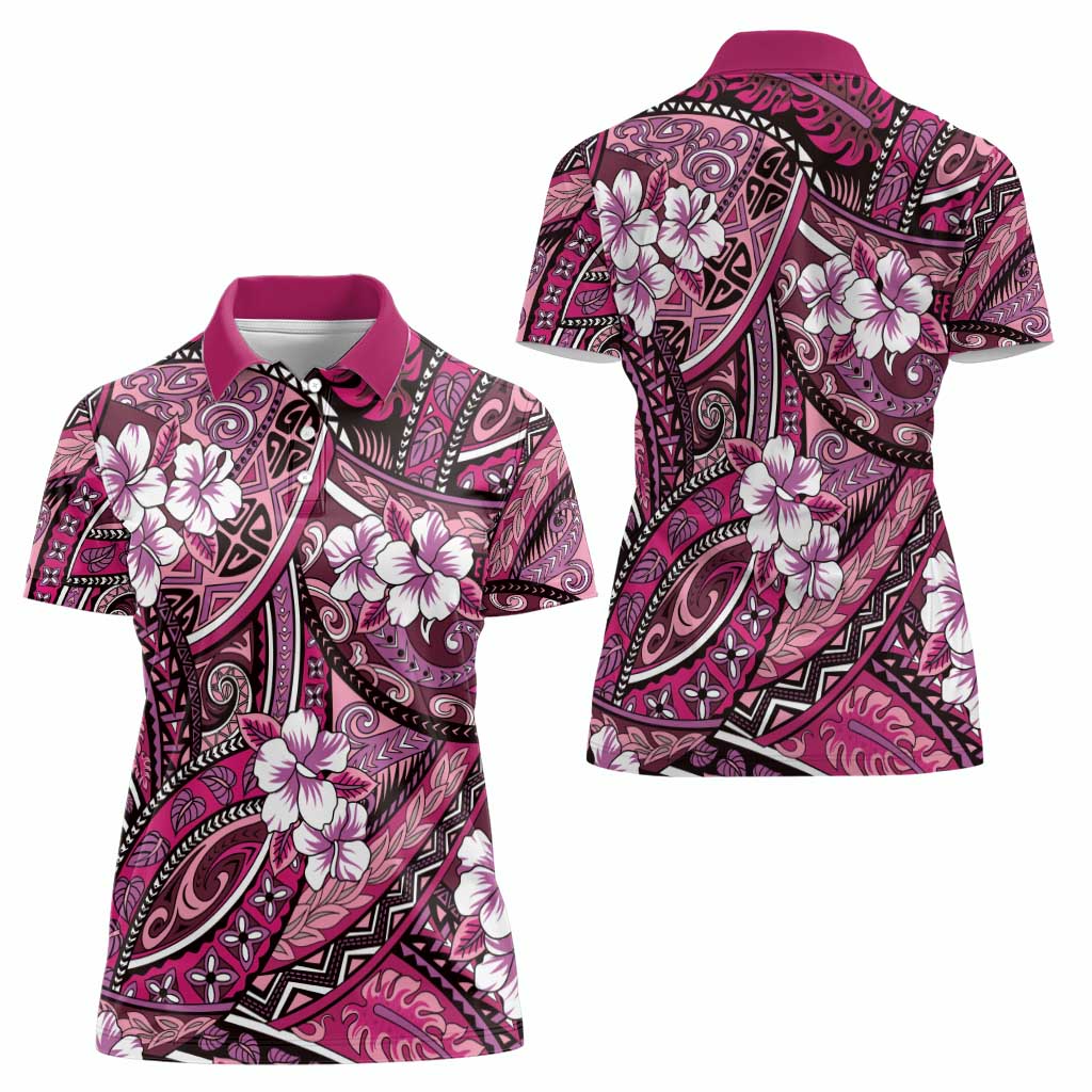 Polynesian Hibiscus Tropical Pink Floral Women Polo Shirt Tribal Pattern LT01 - Polynesian Pride