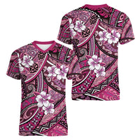 Polynesian Hibiscus Tropical Pink Floral Women V-Neck T-Shirt Tribal Pattern - Polynesian Pride