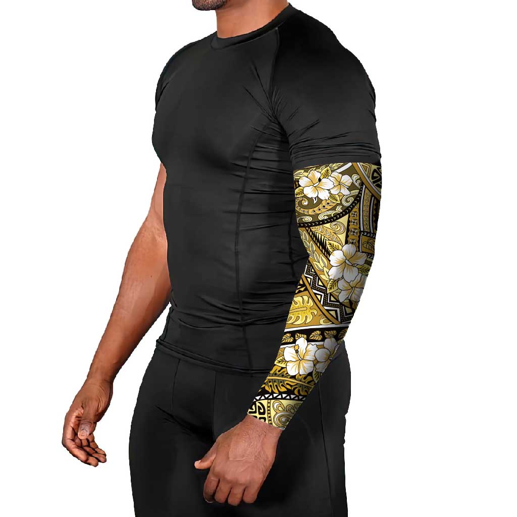 Polynesian Hibiscus Tropical Yellow Floral Arm Sleeves Tribal Pattern - Polynesian Pride