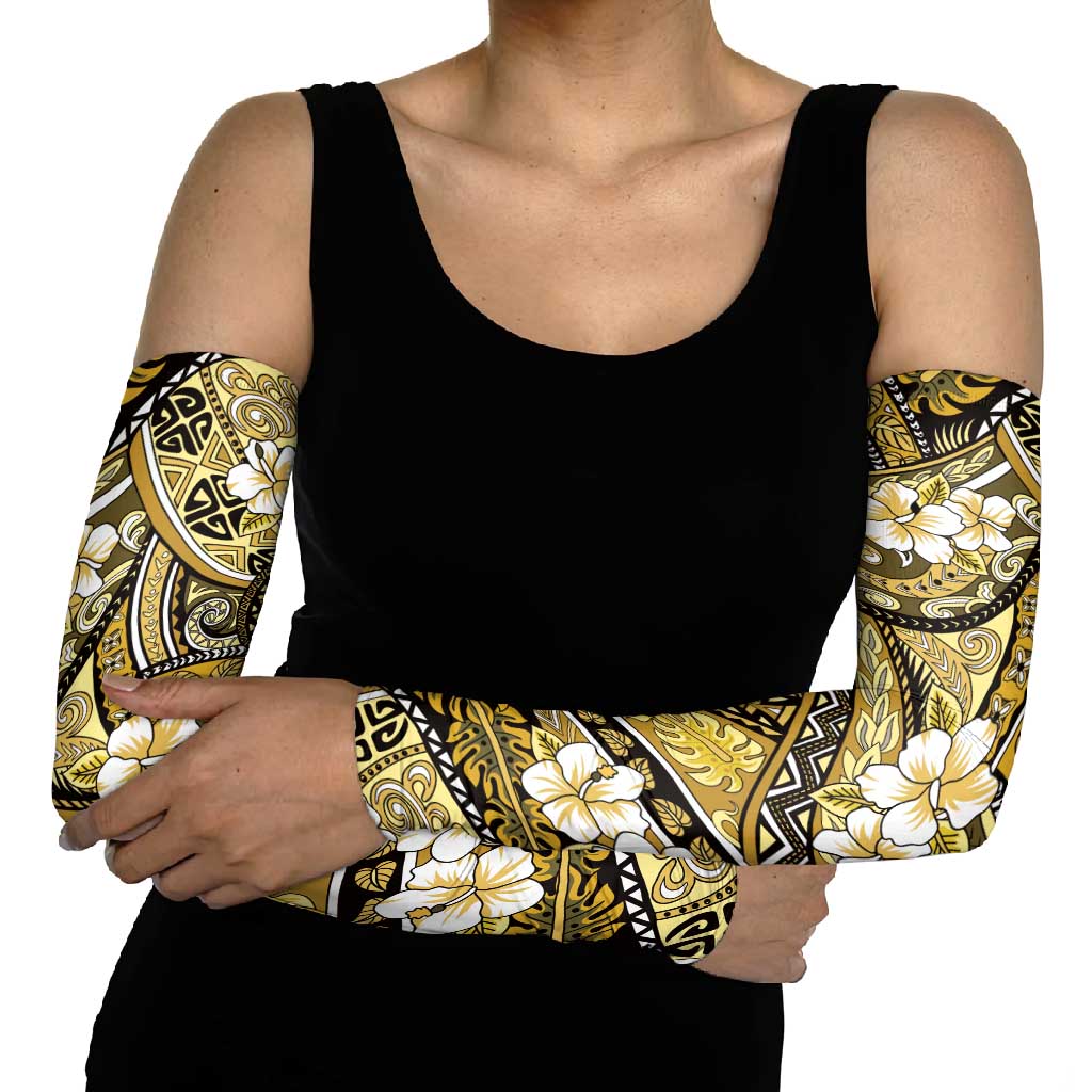 Polynesian Hibiscus Tropical Yellow Floral Arm Sleeves Tribal Pattern - Polynesian Pride