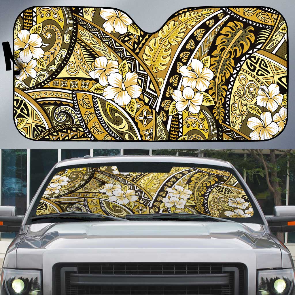 Polynesian Hibiscus Tropical Yellow Floral Auto Sun Shade Tribal Pattern LT01 Yellow - Polynesian Pride