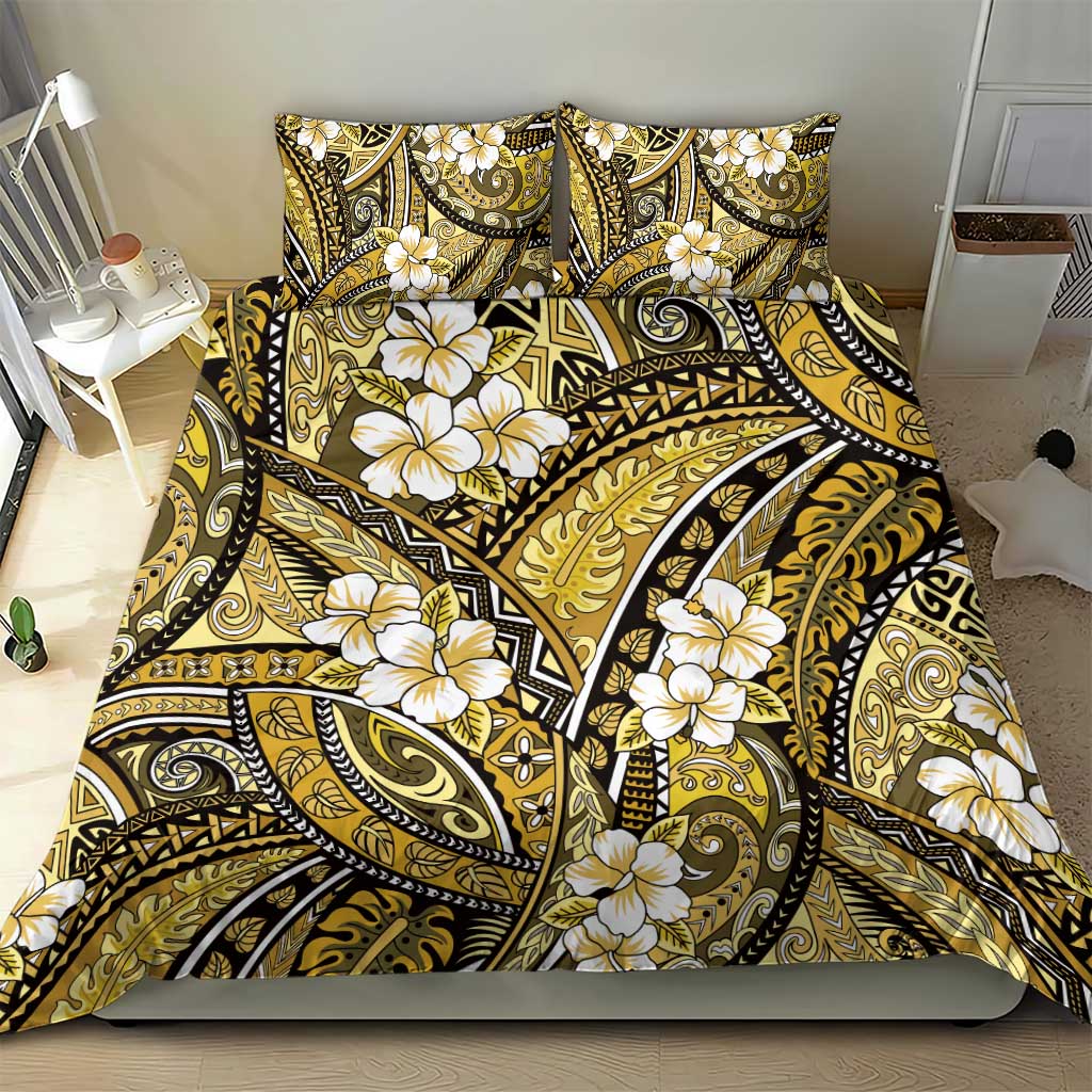Polynesian Hibiscus Tropical Yellow Floral Bedding Set Tribal Pattern - Polynesian Pride