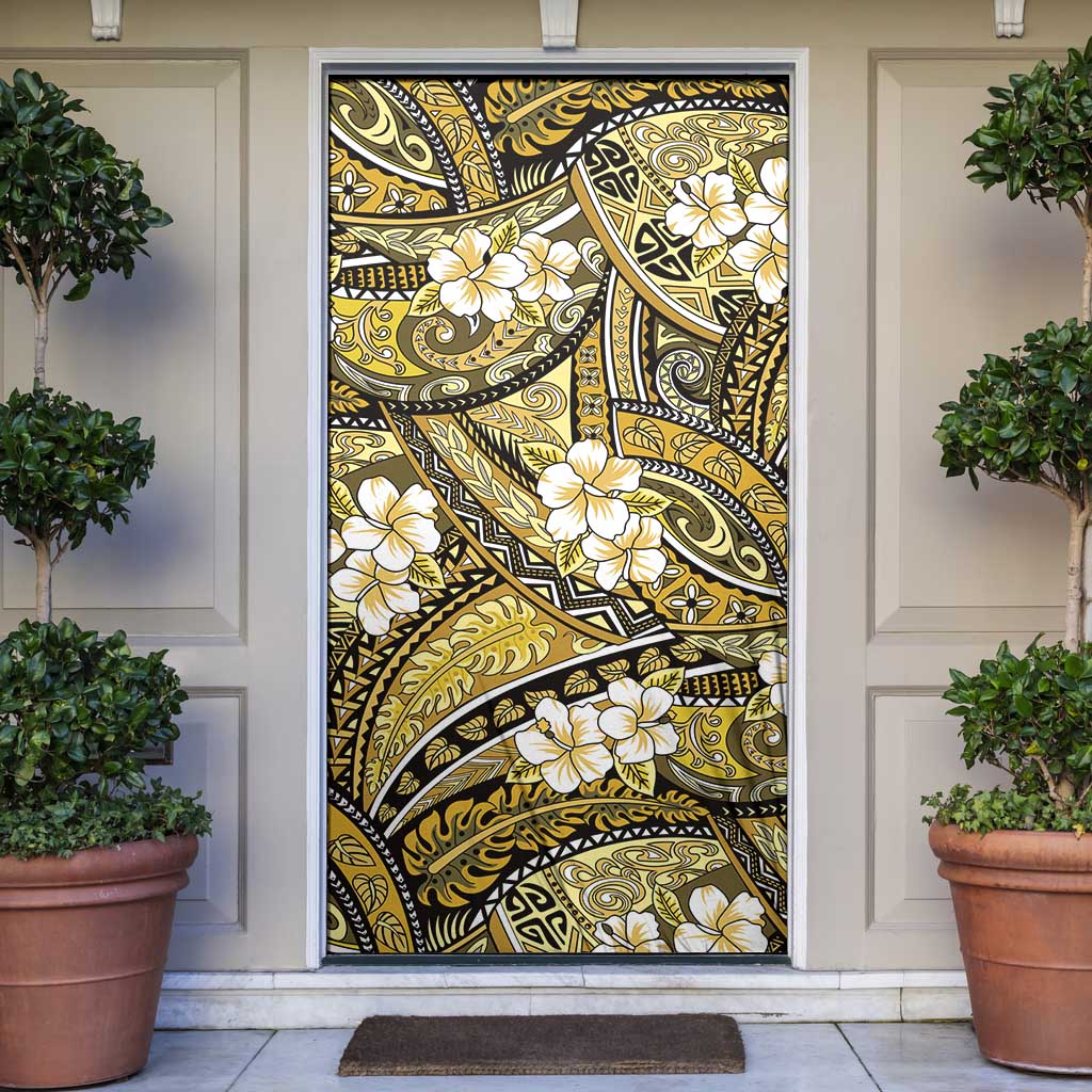 Polynesian Hibiscus Tropical Yellow Floral Door Cover Tribal Pattern LT01 Yellow - Polynesian Pride