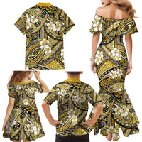 Polynesian Hibiscus Tropical Yellow Floral Family Matching Mermaid Dress and Hawaiian Shirt Tribal Pattern LT01 - Polynesian Pride