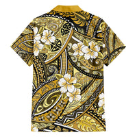 Polynesian Hibiscus Tropical Yellow Floral Family Matching Off Shoulder Short Dress and Hawaiian Shirt Tribal Pattern LT01 - Polynesian Pride