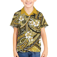 Polynesian Hibiscus Tropical Yellow Floral Family Matching Short Sleeve Bodycon Dress and Hawaiian Shirt Tribal Pattern LT01 Son's Shirt Yellow - Polynesian Pride
