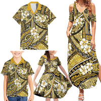 Polynesian Hibiscus Tropical Yellow Floral Family Matching Summer Maxi Dress and Hawaiian Shirt Tribal Pattern LT01 - Polynesian Pride