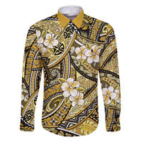 Polynesian Hibiscus Tropical Yellow Floral Family Matching Summer Maxi Dress and Hawaiian Shirt Tribal Pattern LT01 Dad's Shirt - Long Sleeve Yellow - Polynesian Pride