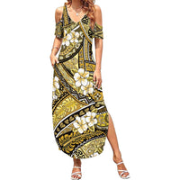 Polynesian Hibiscus Tropical Yellow Floral Family Matching Summer Maxi Dress and Hawaiian Shirt Tribal Pattern LT01 Mom's Dress Yellow - Polynesian Pride