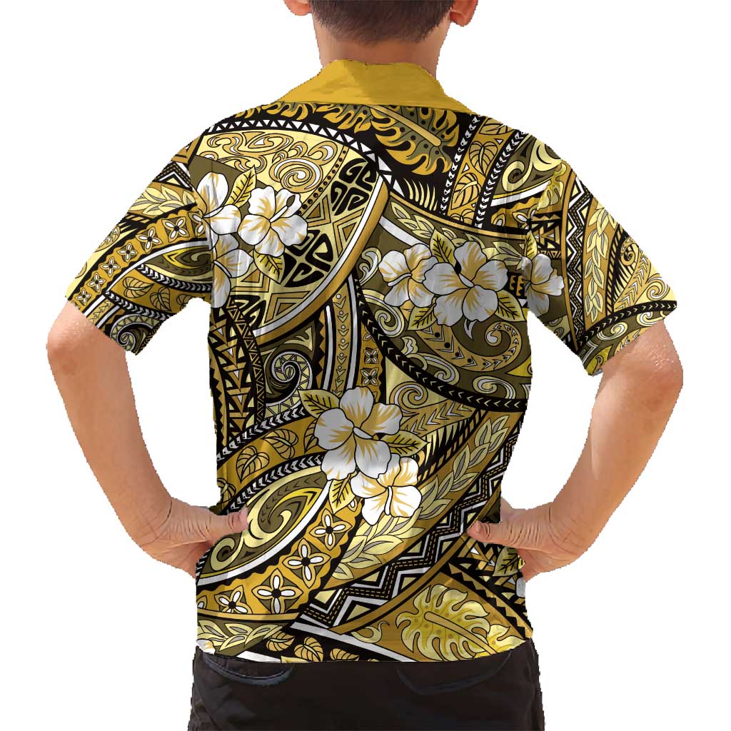 Polynesian Hibiscus Tropical Yellow Floral Family Matching Tank Maxi Dress and Hawaiian Shirt Tribal Pattern LT01 - Polynesian Pride