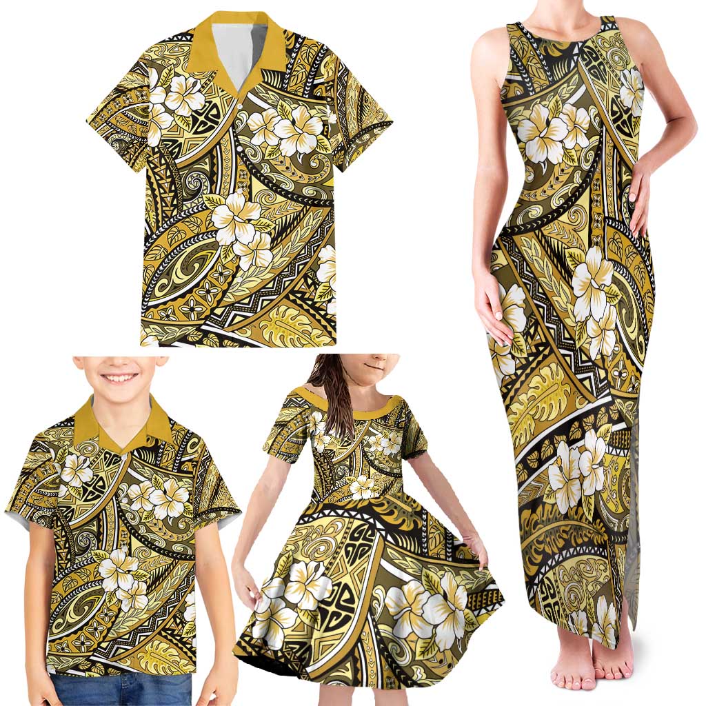 Polynesian Hibiscus Tropical Yellow Floral Family Matching Tank Maxi Dress and Hawaiian Shirt Tribal Pattern LT01 - Polynesian Pride