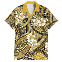 Polynesian Hibiscus Tropical Yellow Floral Family Matching Tank Maxi Dress and Hawaiian Shirt Tribal Pattern LT01 Dad's Shirt - Short Sleeve Yellow - Polynesian Pride