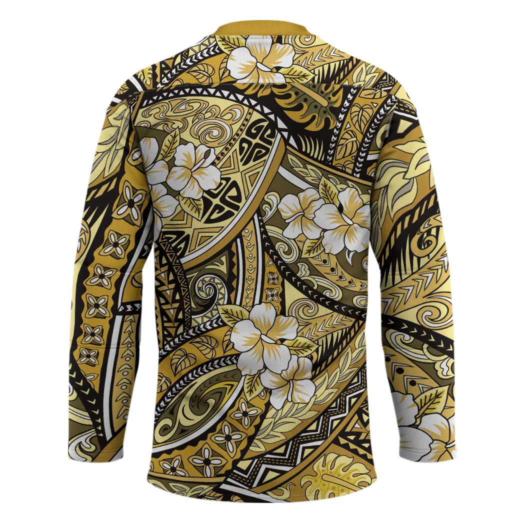 Polynesian Hibiscus Tropical Yellow Floral Hockey Jersey Tribal Pattern - Polynesian Pride