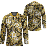 Polynesian Hibiscus Tropical Yellow Floral Hockey Jersey Tribal Pattern - Polynesian Pride