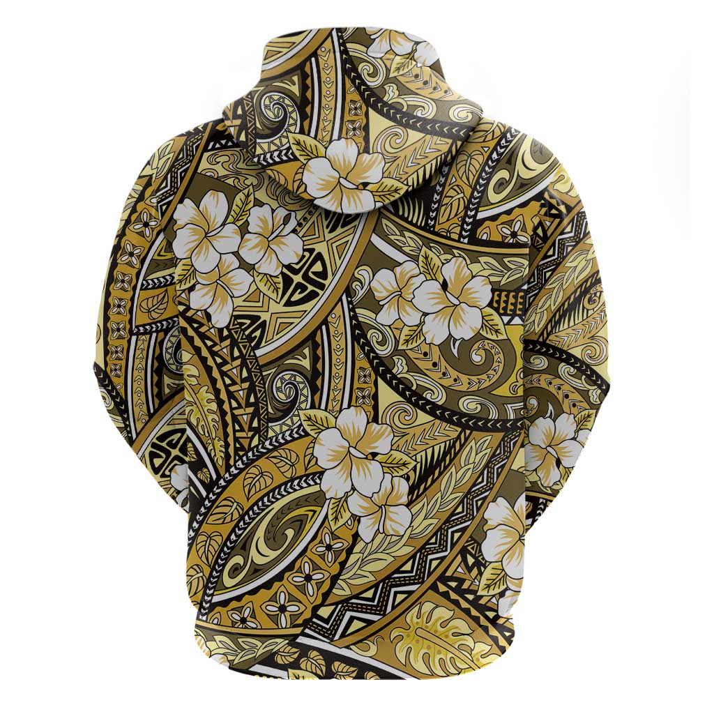 Polynesian Hibiscus Tropical Yellow Floral Hoodie Tribal Pattern - Polynesian Pride