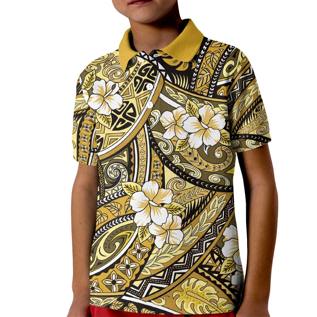 Polynesian Hibiscus Tropical Yellow Floral Kid Polo Shirt Tribal Pattern LT01 Kid Yellow - Polynesian Pride