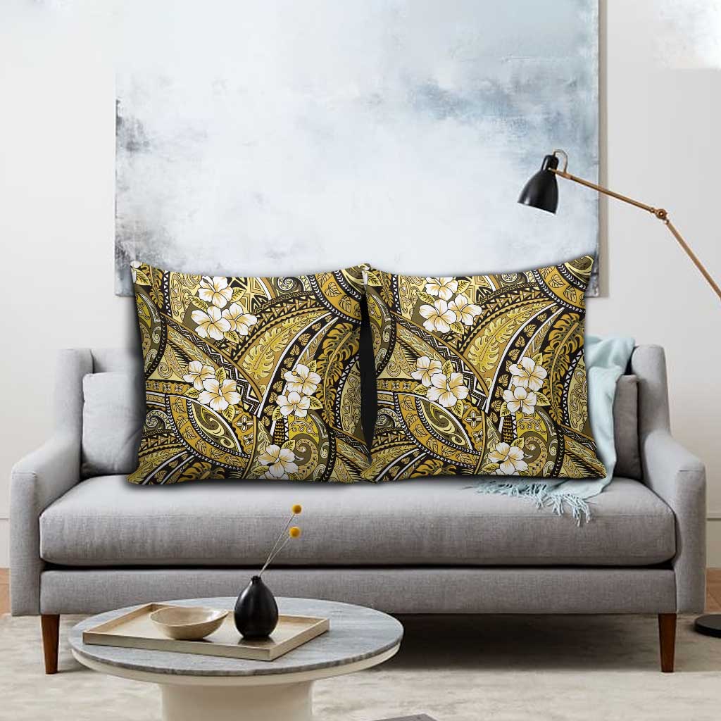 Polynesian Hibiscus Tropical Yellow Floral Pillow Cover Tribal Pattern - Polynesian Pride